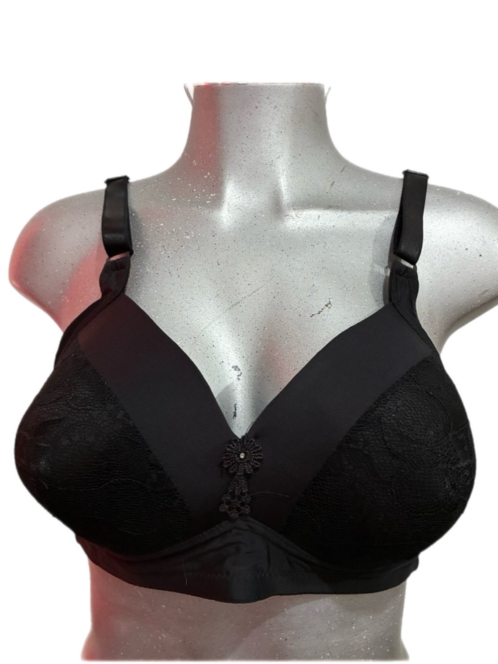 Prima Valentina Black Full Coverage Bra Lace Overlay Coquette Wide Straps Sz 42D